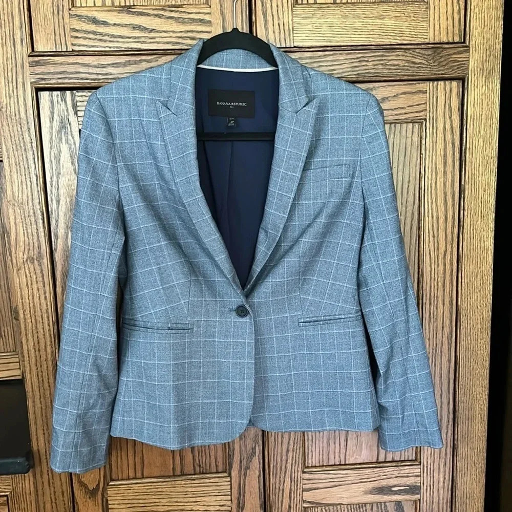 Banana Republic Gray Windowpane Blazer